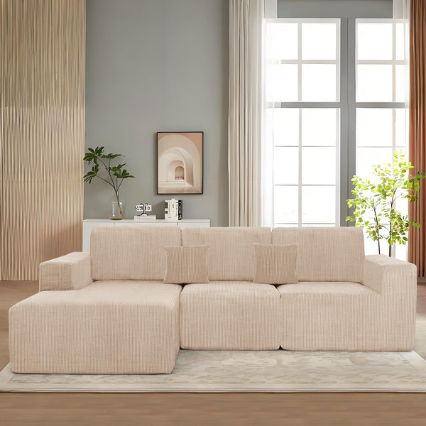 3-Piece Modular Cloud Sectional Sofa – Corduroy, No Assembly Required