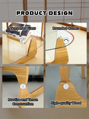 Triangle Tempered Glass Coffee Table with Wood Legs