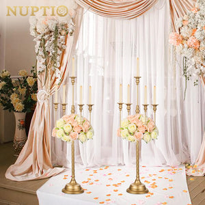 37-Inch Tall 5-Arm Gold Metal Candelabra — Set of 2