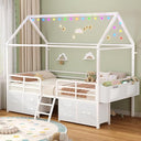 Twin House Bed Frame with Storage Drawers & LED String Lights