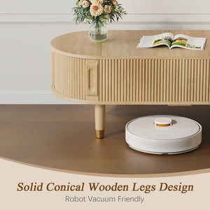 Oval Lift Top Coffee Table with Sliding Door Storage