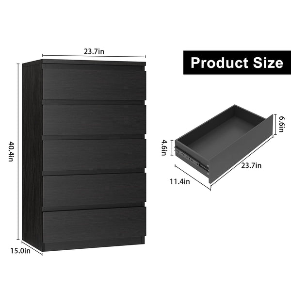 5-Drawer Dresser with Storage – Black