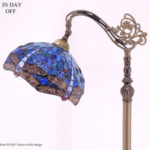 Tiffany Floor Lamp Blue Dragonfly Stained Glass 64-Inch Adjustable