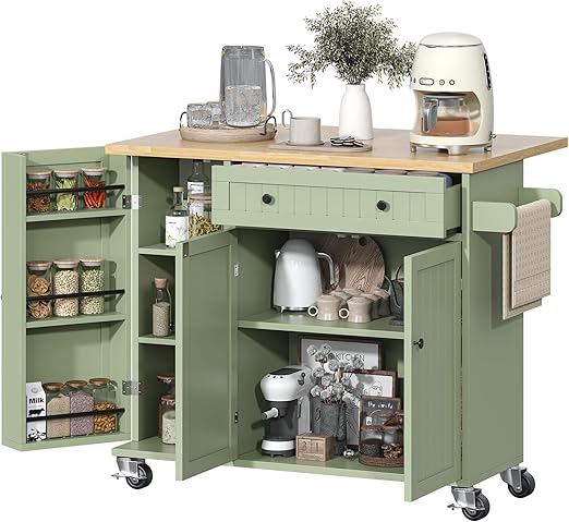 Large Kitchen Island with Drop Leaf & Power Outlet