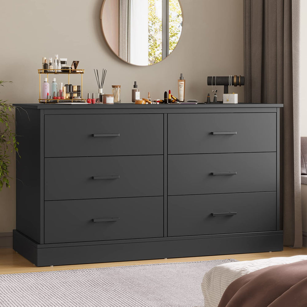 6-Drawer Double Dresser – Wide Wood Storage Chest with Metal Handles