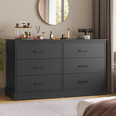6-Drawer Double Dresser – Wide Wood Storage Chest with Metal Handles