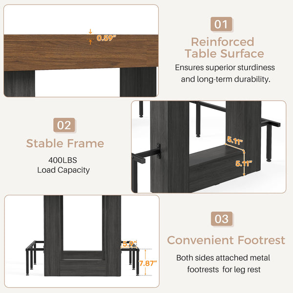 Counter Height Bar Table with Metal Footrest