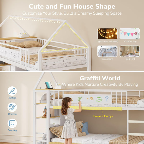 Twin Low Bunk Bed with Storage Drawers & House Design