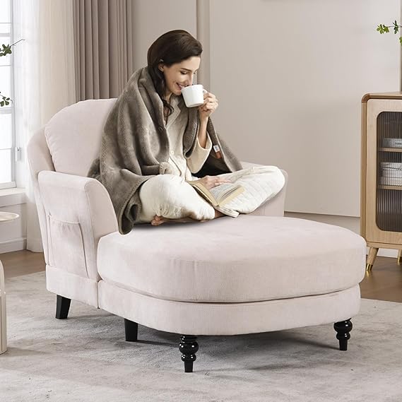 Indoor Chaise Lounge Chair — Upholstered Single Sofa for Bedroom & Living Room