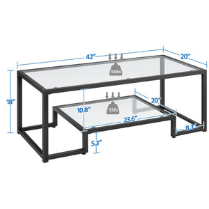 Tempered Glass Coffee Table with Open Storage Shelf