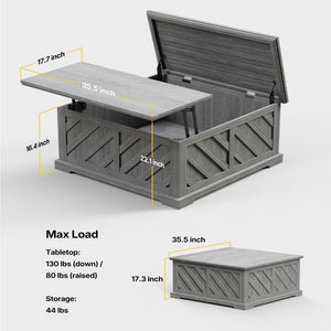 Lift-Top Coffee Table with Hidden Storage & Diagonal Pattern