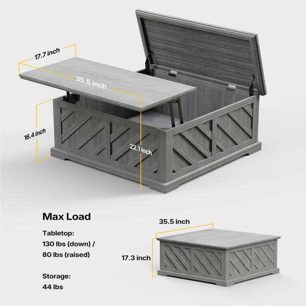 Lift-Top Coffee Table with Hidden Storage & Diagonal Pattern