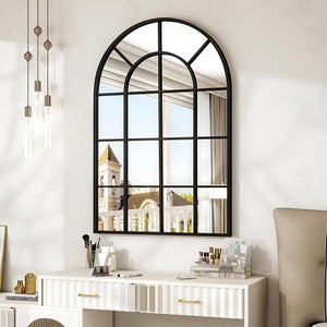 Arched Grid Wall Mirror – Black Metal Frame