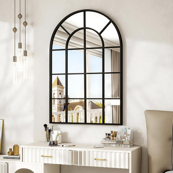 Arched Grid Wall Mirror – Black Metal Frame