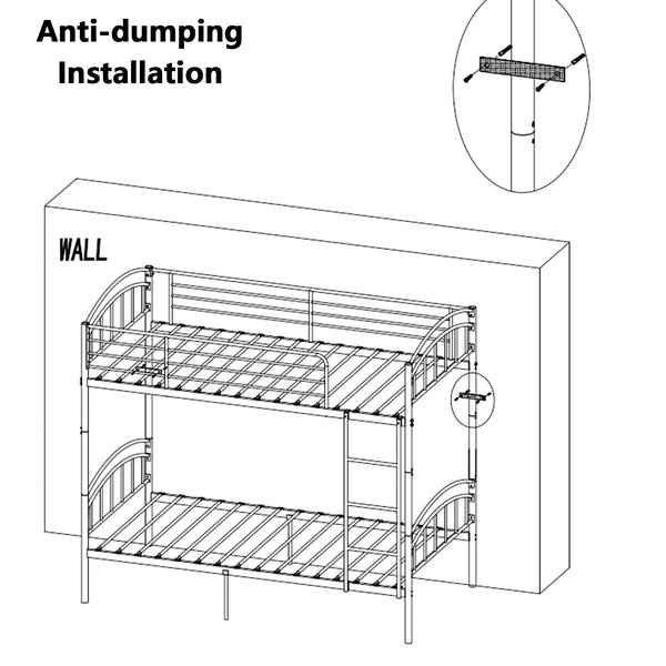 Twin Over Twin Metal Bunk Bed – 2-in-1 Convertible with Guardrails