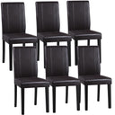 Dining Chair Set of 6 – Brown PU Leather Armless Side Chairs with Solid Wood Legs