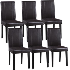 Dining Chair Set of 6 – Brown PU Leather Armless Side Chairs with Solid Wood Legs
