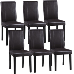 Dining Chair Set of 6 – Brown PU Leather Armless Side Chairs with Solid Wood Legs