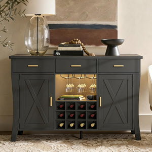 LED Bar Cabinet with Wine Rack & Drawers