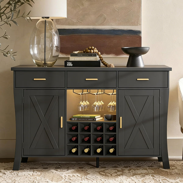 LED Bar Cabinet with Wine Rack & Drawers