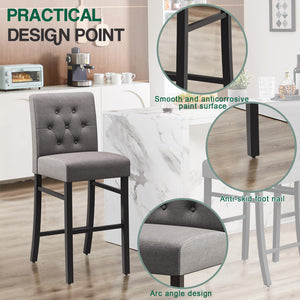 Counter Height Bar Stools with Back – Upholstered Button-Tufted Kitchen Island Stools