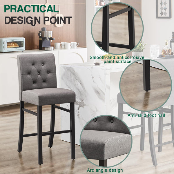 Counter Height Bar Stools with Back – Upholstered Button-Tufted Kitchen Island Stools