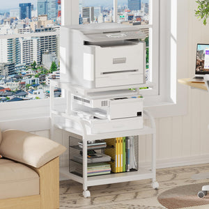 3-Tier Rolling Printer Stand with Storage Shelves