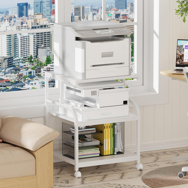 3-Tier Rolling Printer Stand with Storage Shelves