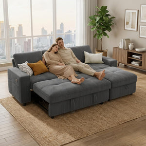 81" L-Shaped Sectional Sleeper Sofa with Pull-Out Bed & Storage