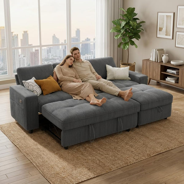 81" L-Shaped Sectional Sleeper Sofa with Pull-Out Bed & Storage