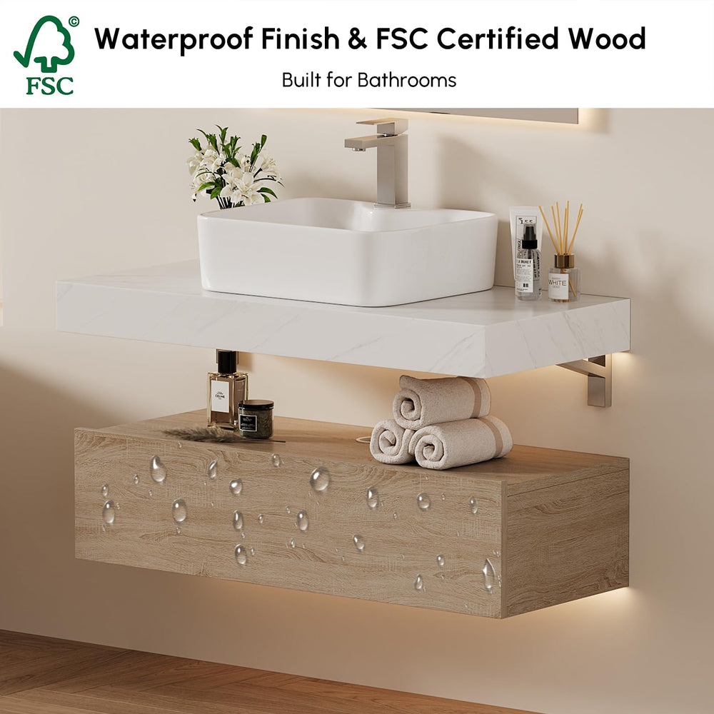 35" Floating Bathroom Vanity with Sintered Stone Countertop & Ceramic Sink