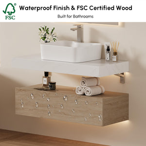 35" Floating Bathroom Vanity with Sintered Stone Countertop & Ceramic Sink