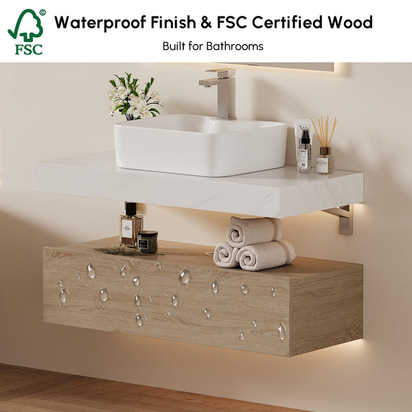 35" Floating Bathroom Vanity with Sintered Stone Countertop & Ceramic Sink