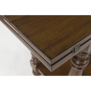 Dark Brown Flip Top Sofa Table with Shelf & Turned Legs