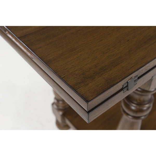 Dark Brown Flip Top Sofa Table with Shelf & Turned Legs