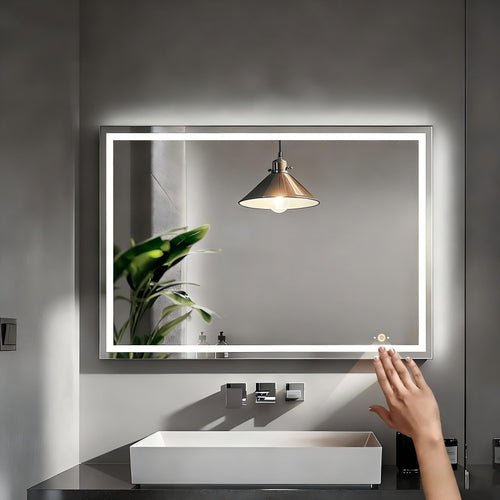 LED Bathroom Vanity Mirror with Lights, Anti-Fog, Dimmable, Hand Wave, Tempered Glass