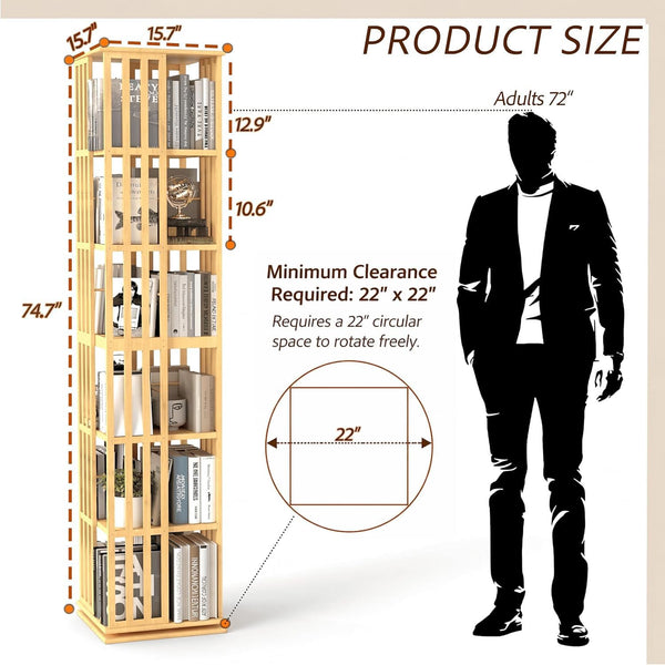 6-Tier 360° Rotating Bookshelf Tower