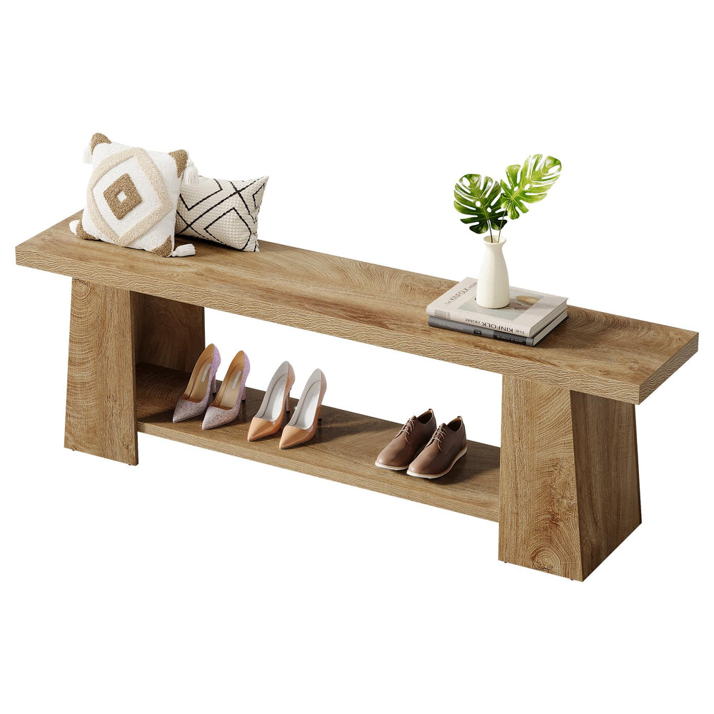 59-Inch Extra Long Entryway Bench with Storage Shelves