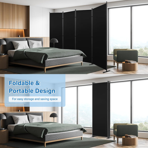 4-Panel Room Divider, 6 ft Folding Privacy Screen