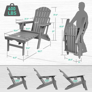 Adjustable Folding Adirondack Chair with Ottoman & Cup Holder