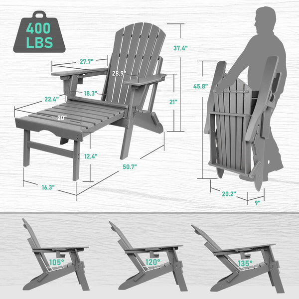 Adjustable Folding Adirondack Chair with Ottoman & Cup Holder