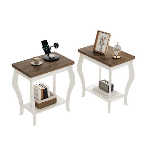 Curved Leg End Tables Set of 2 with Storage Shelf