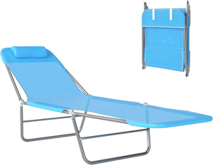 Folding Outdoor Chaise Lounge Chair with Pillow & Reclining Back