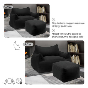 Bean Bag Chair with Footrest & Armrests – Corduroy Foam Sofa