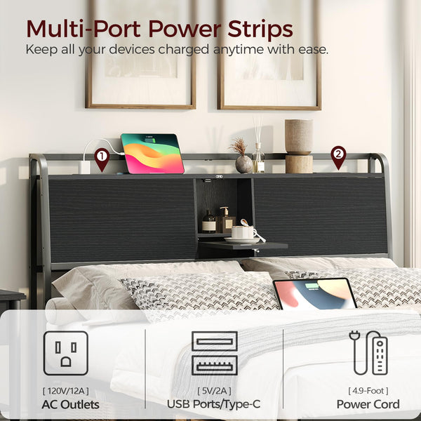 Queen/King Headboard with Storage & Power Strips