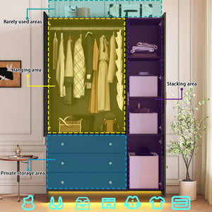 3-Door Wardrobe Closet with Mirror & LED Lights
