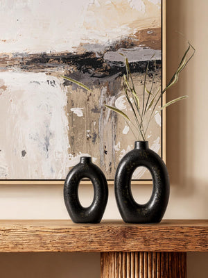 Ceramic Donut Vase Set of 2 – 10.5" & 8.5" Hollow Sculptural Flower Vases