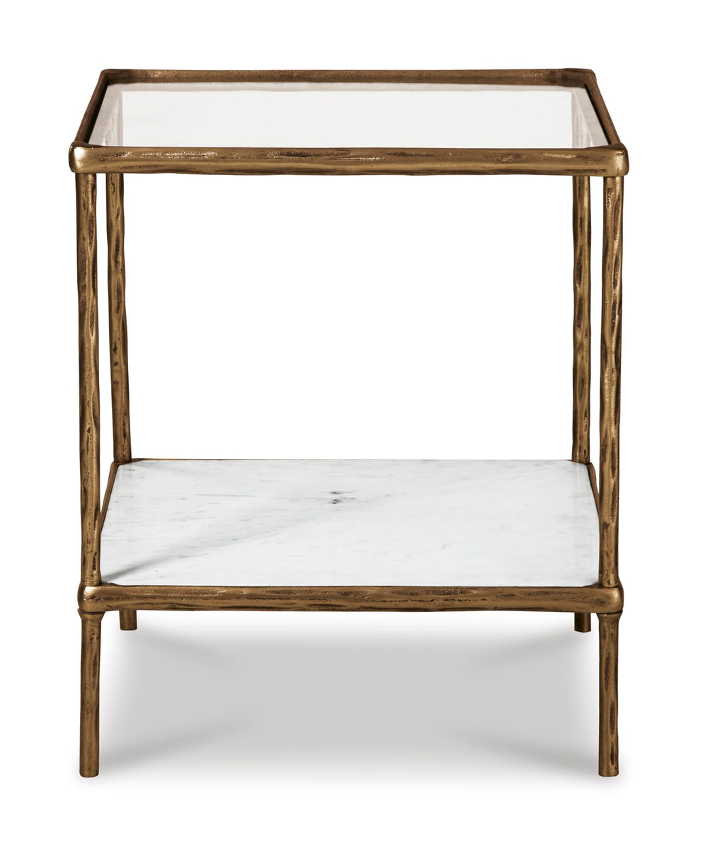 Glass Top Accent Table with Marble Shelf & Metal Frame