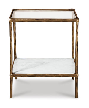 Glass Top Accent Table with Marble Shelf & Metal Frame