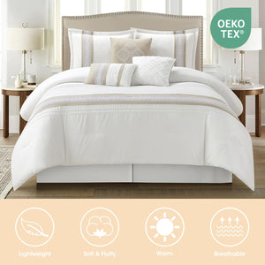7-Piece Boho Comforter Set – Geometric Embroidery Microfiber Bedding